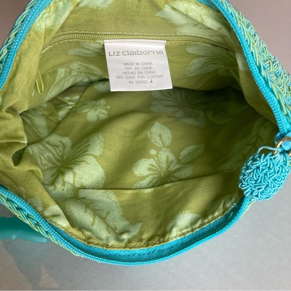 NWOT LIZ Claiborne Shoulder Bag Crochet Teal Blue with Yellow Accents. - Picture 6 of 15